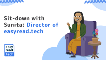 Illustration of Sunita Miranda sitting in an armchair and waving.