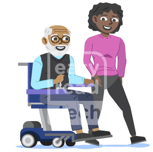 Elderly man with carer easyread